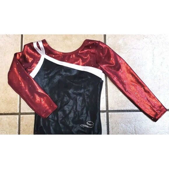 DREAMLIGHT Long Sleeve Gymnastics Leotard Child Size 6x-7 Red Black Sequins - Picture 3 of 7